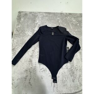 Express Bodysuit Women's Size Small Blue Thong Snap Long Sleeve Round Neck NWT‎
